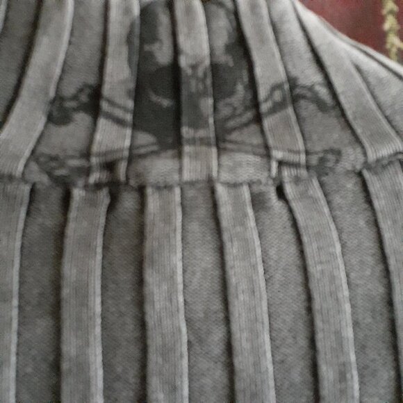 INC Mens Sweater L Skull Patch Tatoo Goth Graphic Turtle Neck 1/4 Zip Ribbed - Picture 7 of 16